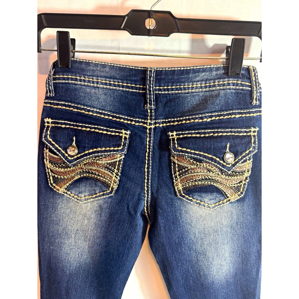 SUJIN Rock Party Women’s Juniors Skinny Med Wash Blue Denim Jeans 5-Pocket Y2K